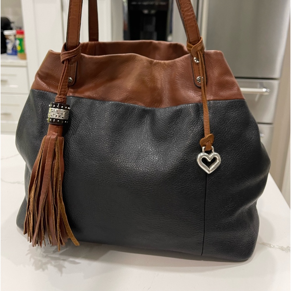 BRIGHTON LARGE BLACK BROWN SHOULDER BAG